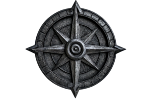 A detailed compass rose featuring a prominent star with intricate design elements, symbolizing direction and navigation. png