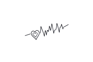 A heart symbol integrated with an ECG line, representing heartbeat rhythms and the connection between love and health. png