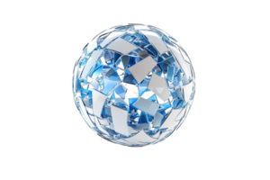 A sparkling, multi-faceted blue gemstone shaped like a sphere, reflecting light with intricate patterns and a brilliant shine. png