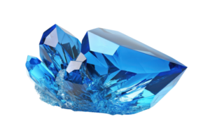 A stunning blue crystal showcasing sharp facets and intricate formations, reflecting light beautifully. png