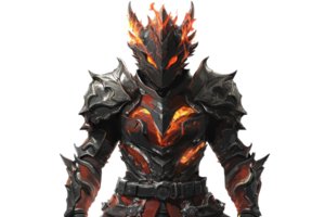 A formidable armored warrior adorned with fiery accents, exuding a powerful and menacing presence. png