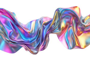 A vibrant, swirling ribbon of colorful, iridescent fabric showcasing dynamic folds and reflections. png