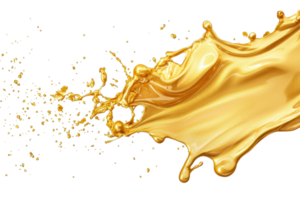 A dynamic splash of gold paint with fluid movement, showcasing vibrant color and an energetic form. png
