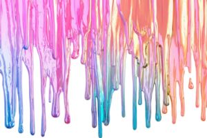 A vibrant display of dripping paint in shades of pink, blue, and purple, creating a colorful, artistic texture against a transparent background. png