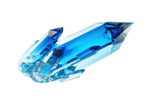 A stunning blue crystal with sharp facets and a vivid, reflective surface. png