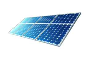 A solar panel featuring blue photovoltaic cells arranged in a grid, designed for harnessing solar energy. png