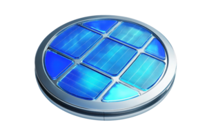 A circular object featuring a blue grid pattern, designed with metallic borders, possibly serving as a decorative or functional element. png