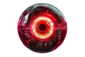 A spherical object featuring a central illuminated ring in vibrant red hues, exuding a futuristic and technological aesthetic. png