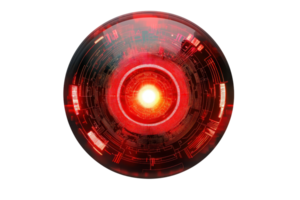 uma vibrante vermelho circular luz apresentando intrincado padrões com uma brilhante Centro brilho. png
