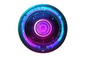 A vibrant, circular design featuring concentric rings and glowing patterns in purple and blue hues. png