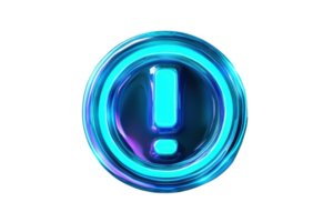 A glowing blue exclamation mark inside a circular frame, designed to attract attention and highlight important information. png