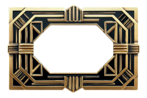 A decorative golden art deco frame featuring geometric patterns and bold lines, creating a stylish and elegant design. png