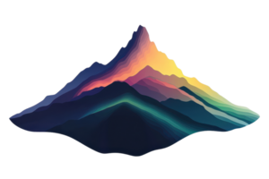 A colorful, stylized mountain peak with smooth gradients and layered slopes, showcasing vibrant hues. png