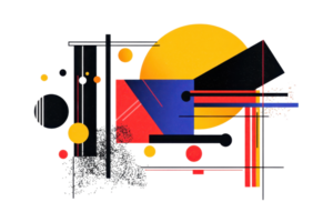A vibrant abstract composition featuring geometric shapes in bold colors, creating a dynamic visual interplay. png