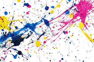 A vibrant splash of blue, yellow, and pink paint creating a dynamic and colorful abstract pattern. png