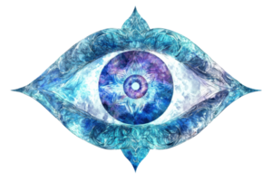 A mystical eye design with intricate patterns and a swirling, colorful iris, evoking a sense of insight and cosmic energy. png