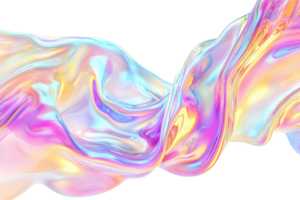 A vibrant, iridescent wave of colors flows gracefully against a transparent background, creating a mesmerizing, fluid visual effect. png