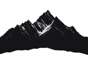 A rugged mountain range with sharp peaks and snow-capped summits. png
