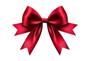 A vibrant red ribbon bow, elegantly tied with two long tails, showcasing a luxurious satin texture. png
