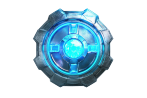 A luminous, circular device with a blue core and intricate detailing, exuding a futuristic and technological vibe. png