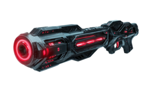 A futuristic sci-fi weapon featuring sleek lines, illuminated details, and a prominent glowing barrel. png