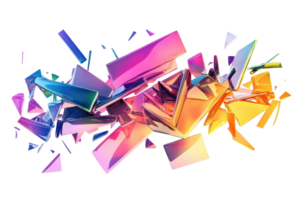 A vibrant explosion of geometric shapes in a mix of colors, creating a dynamic and modern visual effect. png