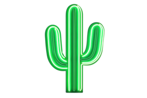 A neon green cactus with multiple arms, glowing vibrantly against a dark backdrop. png