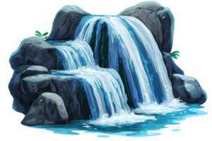 A cascading waterfall flows over rocks, creating a serene and refreshing scene with vibrant blue water. png