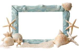 A decorative frame adorned with seashells and starfish, evoking a beach theme. png