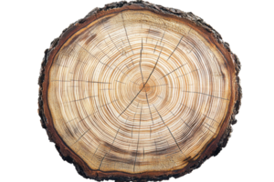 A cross-section of a tree trunk showcasing its growth rings and natural wood texture. png