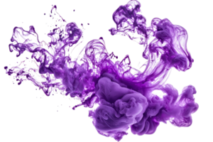 A vibrant purple ink cloud swirling and dispersing, creating an artistic and dynamic visual effect. png