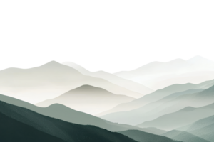 A serene abstract landscape featuring layered mountains in soft greens and whites against a dark background, evoking tranquility and depth. png