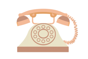 A vintage rotary telephone with a classic design featuring a distinct dial and curly cord. png
