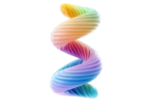 A colorful, spiraled object with smooth, wavy ridges resembling a helix, showcasing a gradient of vibrant hues. png