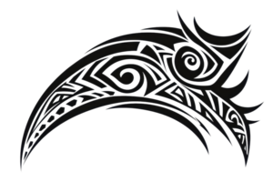 A bold tribal design featuring swirling patterns and sharp edges, evoking a sense of strength and cultural significance. png