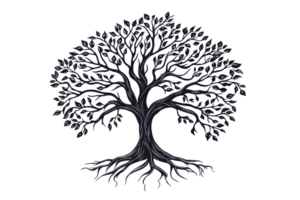 A stylized tree with intricate branches and roots, symbolizing growth and connection. png