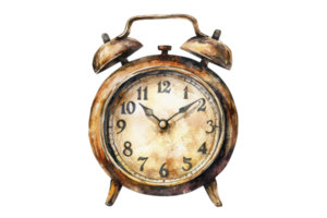 A vintage alarm clock with a classic design featuring large numbers and ornate details, showcasing a rustic, aged appearance. png