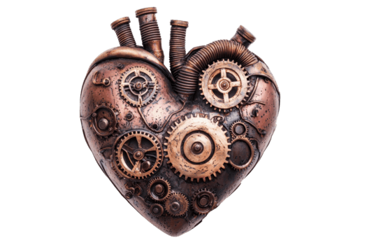 ein Steampunk Herz geschmückt mit kompliziert Getriebe und mechanisch Elemente, mischen Emotion mit Maschinen im ein einzigartig künstlerisch Design. png