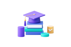 A colorful stack of books topped with a graduation cap, symbolizing education and academic achievement. png