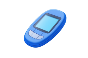 A blue mobile device featuring a rectangular screen and buttons on the front. png