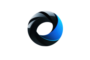 A sleek, circular logo featuring a dynamic design with shades of blue and black, symbolizing innovation and modernity. png