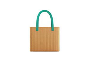 A stylish woven handbag with a vibrant green handle, showcasing a unique design and sturdy structure. png