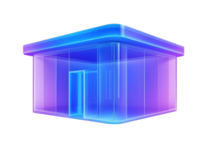 A modern, illuminated structure with a sleek, geometric design featuring glowing edges in shades of blue and purple. png