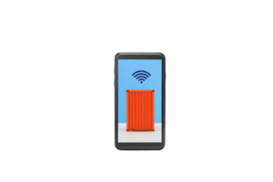 A smartphone displays an orange radiator with a Wi-Fi symbol above it, indicating a smart heating solution. png