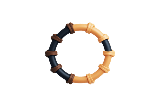 A circular object with alternating segments of orange and black, featuring a segmented design that suggests flexibility and durability. png