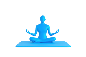 A serene blue figure in a seated meditation pose, hands in a mudra, conveying tranquility and mindfulness. png