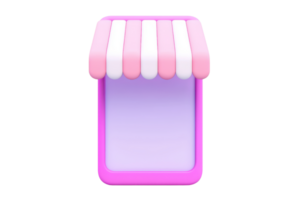 A charming shopfront with a pink awning and a simple rectangular shape, evoking a playful and inviting atmosphere. png