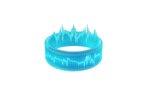 A glowing blue waveform ring representing sound frequencies and audio data visualization. png