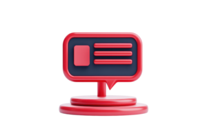 A vibrant red speech bubble icon with a stylized text layout, conveying communication or messaging themes. png