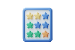 A colorful array of star-shaped buttons arranged in a grid pattern on a square white surface. png